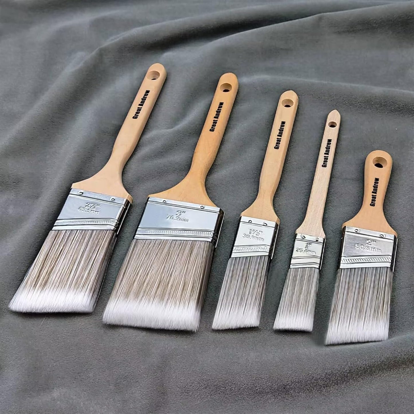 Great Andrew 10 Pack Paint Brushes with Wood Handle (1" 1.5" 2" 2.5" 3"), Angle Sash Brushes for Trim, Walls, All Latex, Oil Paints & Stains, Interior & Exterior Home