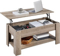 Yaheetech Lift Top Coffee Table with Hidden Compartment and Storage Shelf, Rising Tabletop Dining Table for Living Room Reception Room, 38.6in L, Grey