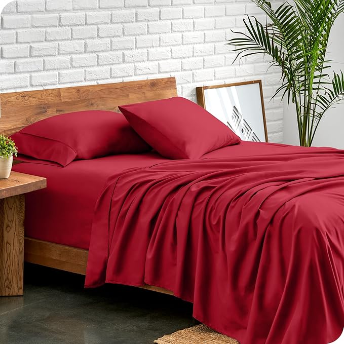 Bare Home California King Sheet Set - 1800 Ultra-Soft Microfiber Cal King Bed Sheets - Double Brushed - Deep Pockets - Easy Fit - 4 Piece Set - Bed Sheets (California King, Red)