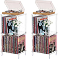 Acrylic Record Player Stand Set of 2, 3-Tier Clear Turntable Table with Vinyl Record Storage, 15.75" L x 11.81" W x 30.7" H, Tall Modern Side Table/End Table for Living Room, Bedroom