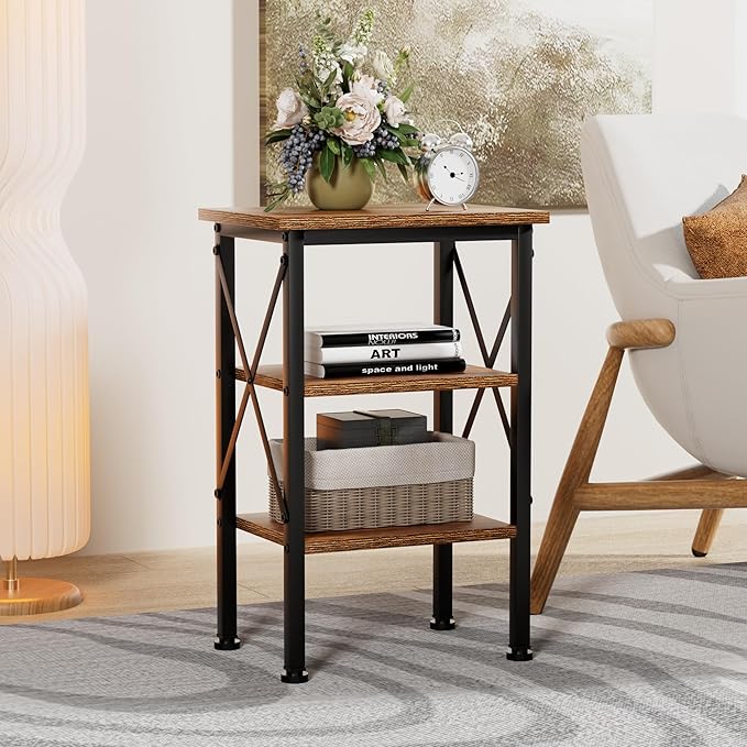VECELO Modern Nightstands X-Design Side End Table Night Stand with Storage Shelf for Bedroom,Living Room,