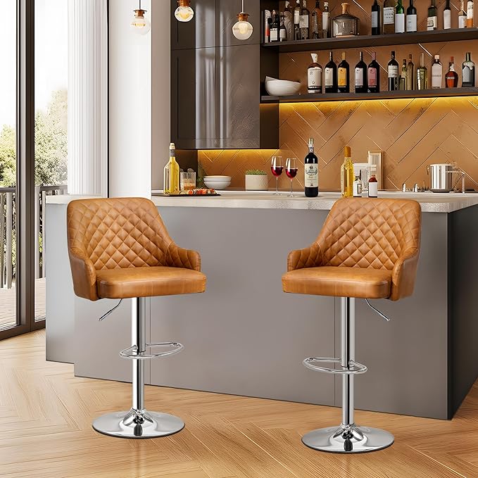 VECELO Bar Stools Set of 4, Adjustable Bar Stools with Back, Bar Height Stools for Kitchen Counter