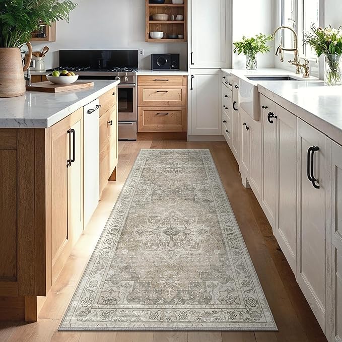 GENIMO 2x10 Runner Rugs for Hallway, Machine Washable Non Slip Vintage Rugs, Low Pile Lightweight Soft Print Rug for enrtyway, Corridor, Home Office, Kitchen, Trench