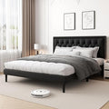 King Size Platform Bed Frame with Upholstered Velvet Button Tufted Headboard, Mattress Foundation with Wooden Slat Support, No Box Spring Needed, Easy Assembly, Noise Free, Black.