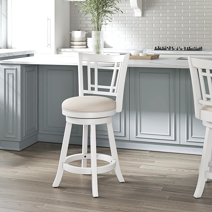 Hillsdale Fairfox Swivel Stool with Rectangular Lattice Back, Counter Height, White