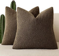 Foindtower Pack of 2 Textured Boucle Throw Pillow Covers Accent Solid Pillow Cases Cozy Soft Decorative Couch Cushion Case for Chair Sofa Bedroom Living Room Home Decor 18x18 Inch Chocolate