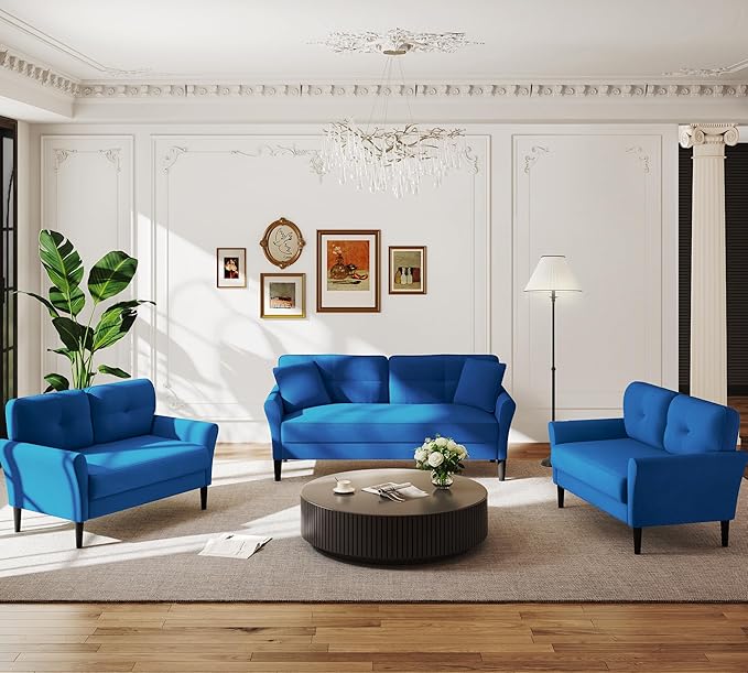 Small Sofa Couch, 48" Loveseat Sofa, Soft Velvet Love Seat Couches, Small Couch for Bedroom with 21" Deep Seat, Comfy Couches for Living Room, Tool-Free Setup Sofas for Living Room, Dark Blue