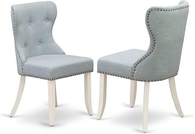 East West Furniture X097SI215-9 9 Piece Kitchen Table & Chairs Set Includes a Rectangle Dining Room Table with X-Legs and 8 Baby Blue Linen Fabric Parsons Chairs, 40x72 Inch, Multi-Color