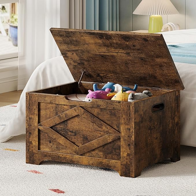 GarveeHome 23.6" Storage Chest, Wooden Storage Bench with Safety Hinge, Easy Assembly, Large Toy Chest for Entryway, Living Room, Bedroom