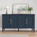 Console Cabinet, 58'' Mid Century Modern Pantry Cabinet, Wood Buffet Cabinet, Media Cabinet with 4 Doors, Accent Cabinet for Entryway, Living Room, Dining Room (Blue)