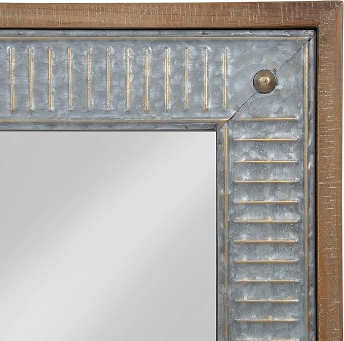 Kate and Laurel Deely Farmhouse Wood and Metal Wall Mirror, Rustic Brown