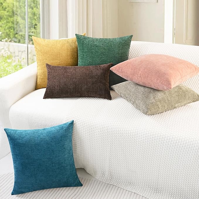 CaliTime Throw Pillow Covers Decorative 26 X 26 Inches Pack of 2 Cozy Chenille Cushion Cases for Couch Sofa Bed Living Room Home Ocean Blue
