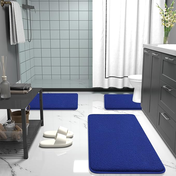 OLANLY Thick Memory Foam Bath Mat Rug 24x16, Extra Soft Absorbent Bathroom Rug, Quick Dry Bath Mats, Non-Slip, Machine Washable Carpet for Bathroom, Tub and Shower, Home Decor Accessories, Royal Blue