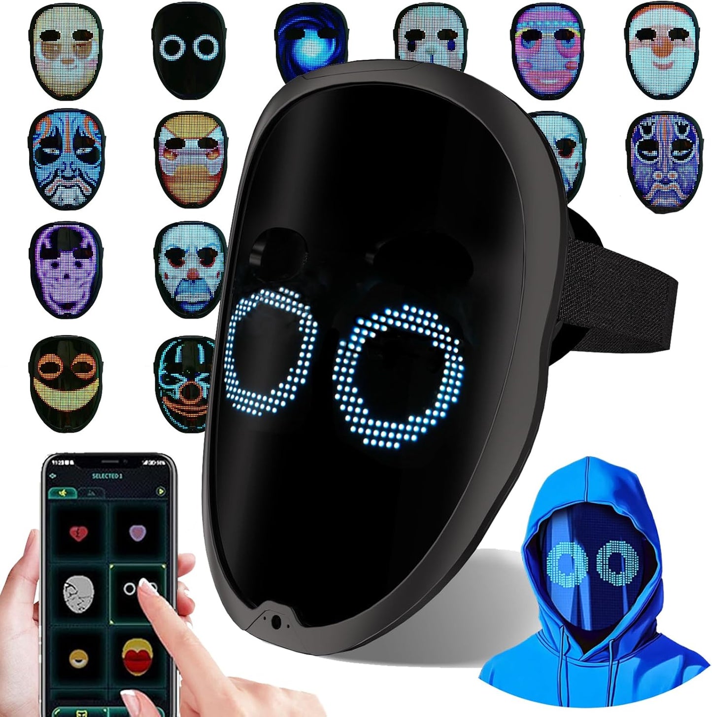 AIGLUN LED Face Transforming Mask with Gesture Control Fun - Cool stuff Halloween Cosplay and Christmas Parties