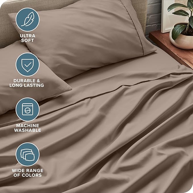 Bare Home California King Sheet Set - 1800 Ultra-Soft Microfiber Cal King Bed Sheets - Double Brushed - Deep Pockets - Easy Fit - 4 Piece Set - Bed Sheets (California King, Taupe)
