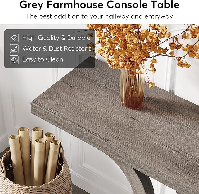 Tribesigns Farmhouse Console Table, 55 Inch Wood Sofa Table Entryway Table, Modern Narrow Hallway Tables Foyer Tables for Entryway, Living Room, Light Grey