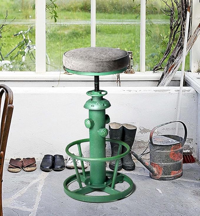 Vintage Bar Stool with Swivel PU Seat 25-31inch Height Adjustable Farmhouse Kitchen Island Stool Industrial Coffee Chairs Extra Guest Seating