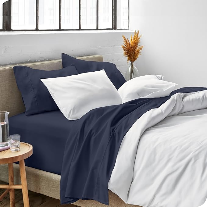 Bare Home Ultra-Soft Queen Sheet Set - Luxury 1800 - Hydro-Brushed - Deep Pockets - Easy Fit - 4 Piece Set - Bed-ding Sheets & Pillowcases (Queen, Midnight Blue)