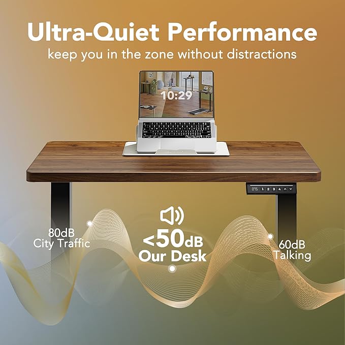 HUANUO 63 x 28 inch Electric Standing Desk Adjustable Height, 4 Memory Height Settings, Sit Stand Up Desk for Home Office & Computer Workstation, Black Walnut