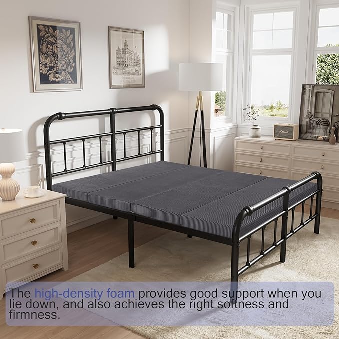 MeMoreCool Folding Foam Futon Mattress Queen, Foldable Japanese Floor Mattress, Sleeping Mat Pad for Adults Guests Sleepovers, 3 in Thick Tatami Mat Portable Shikibuton, Dark Grey