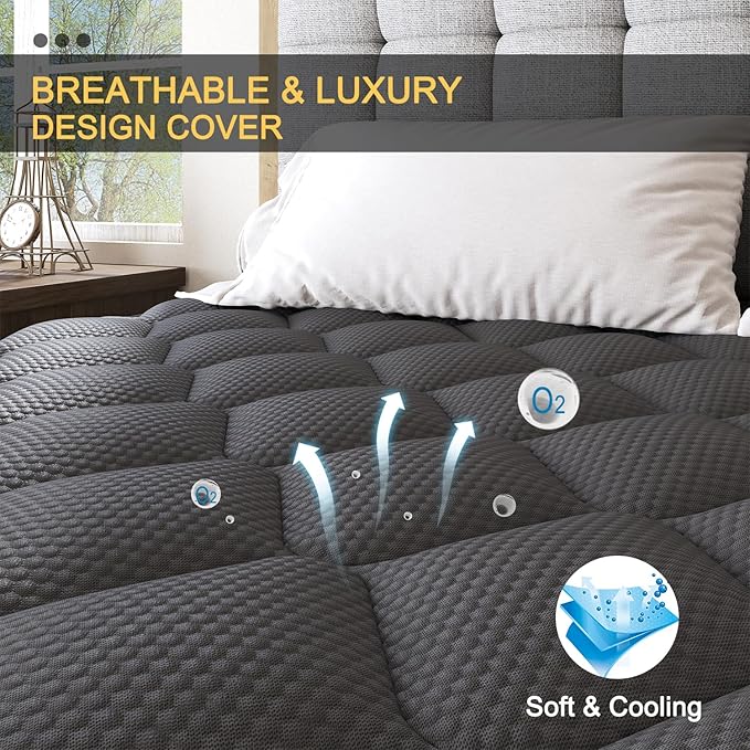 King Hybrid Mattress, 14 Inch Medium Mattress Euro Top for Back & Lumbar Support, 100 Night Trial, Individual Pocket Spring Bed for Motion Isolation & Pressure Relief