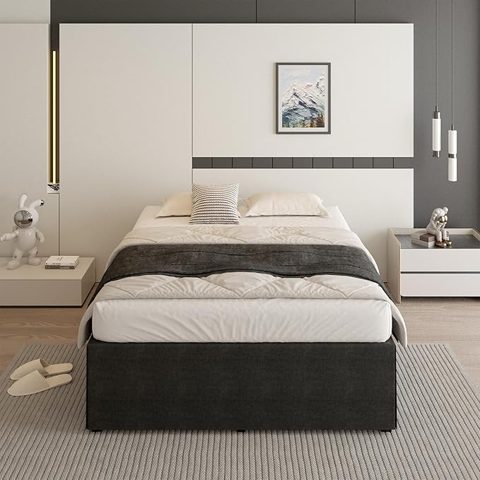 18 Inch Full Size Bed Frame with Black Bed Cover, Metal Bed Frame Full Size No Box Spring Needed, Heavy Duty Mattress Foundation, Easy Assembly, Noise Free