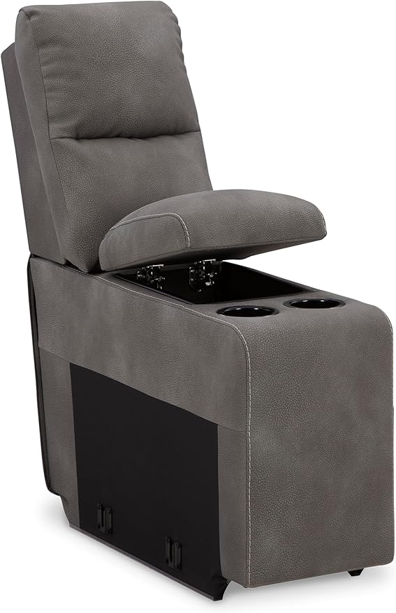 Signature Design by Ashley Next-Gen DuraPella Contemporary Faux Leather Modular Wall Hugger 3-Piece Power Reclining Sectional Loveseat with Console, Adjustable Headrest and USB Ports, Gray
