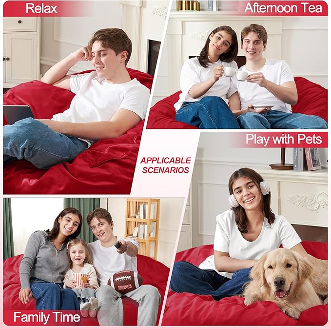 Homguava 3FT Bean Bag Chair: 3' Bean Bags with Memory Foam Filled, Large Beanbag Chairs Soft Sofa with Dutch Velet Cover-Red