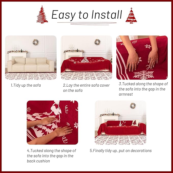 MYSKY HOME Sofa Covers for 2 Cushion Couch L Shaped Couch Cover, Washable Couch Covers with Tassels Boho Couch Cover Non Slip Super Universal Soft Sofa Slipcover for Kids, Dogs, Pets, 71"x102", Red