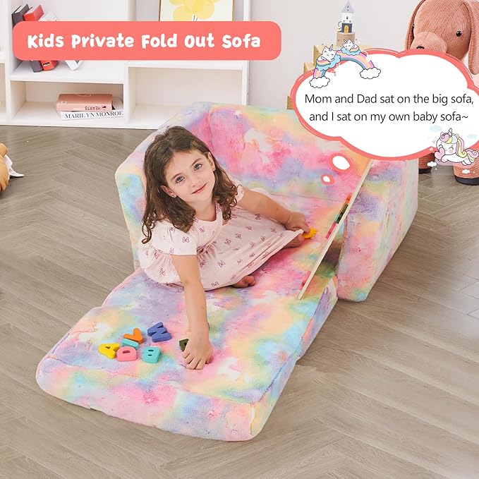 Toddler Chair Comfy,2-in-1 Soft Toddler Couch Fold Out for Kids,Convertible Sofa to Lounger,Gift for Girls and Boys Birthday,Unicorn,Medium