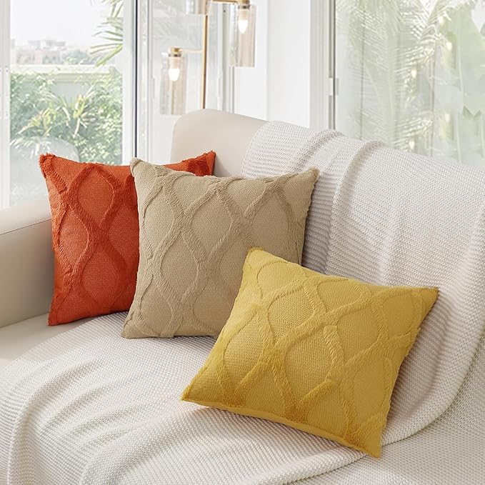 decorUhome Fall Throw Pillow Covers 26x26 Inch Set of 2, Soft Plush Faux Fur Wool Rust Couch Pillow Covers, Decorative Neutral Pillow Cases for Bed Sofa Living Room Home Decor