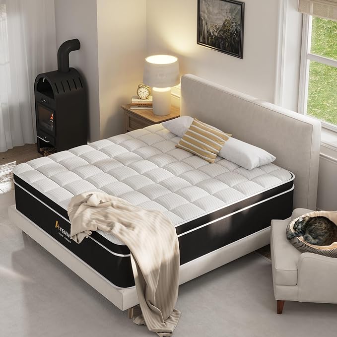 Firm King Size Mattress, 12 Inch Hybrid King Bed Mattress with Gel Memory Foam and Pocket Springs, Comfort Bed in a Box, Pressure Relief and Motion Isolation, 365-Night Trial, CertiPUR-US