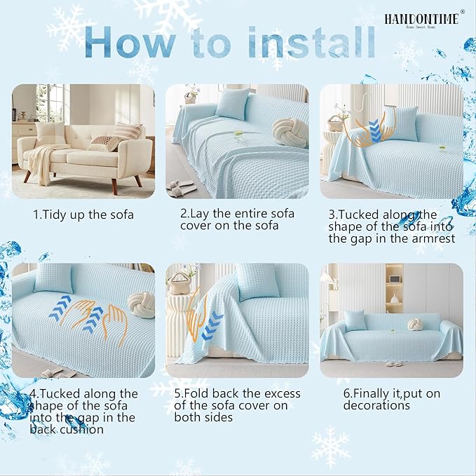 HANDONTIME Cooling Dog Couch Cover Ice Silk Washable & Breathable Pet Sofa Protector Durable Couch Covers for Sofa Pet Friendly Soft Dog Cooling Bed Cover Sofa Protector Covers (Baby Blue, 71"x134")