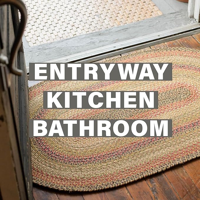 Kingston Country Kitchen Rugs 20x30– A Jute Braided Multi Color Rug to Use in Kitchen, Entryway, and Bathroom