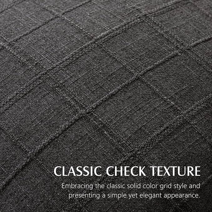 Foindtower Set of 2 Decorative Linen Check Throw Pillow Covers Neutral Farmhouse Vintage Cushion Covers Modern Boho Home Decor for Sofa Chair Couch Bedroom Living Room Outdoor,18×18 Inch,Charcoal