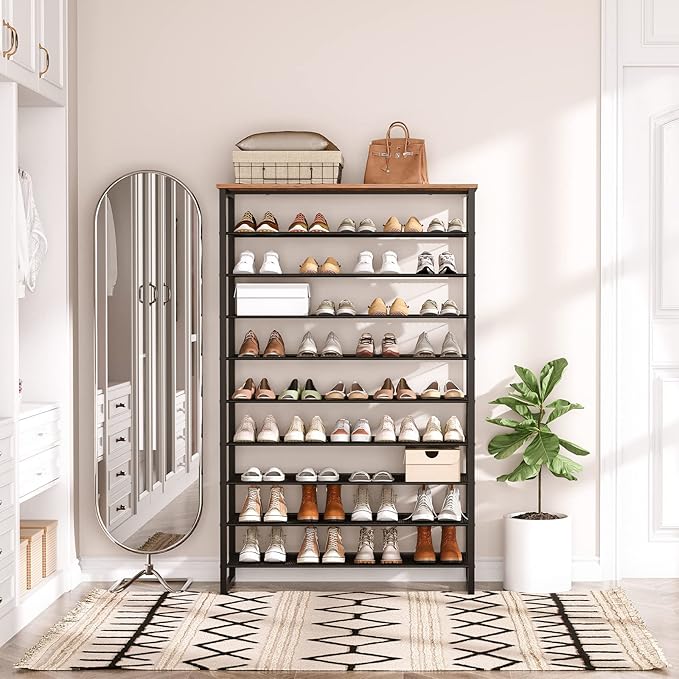 HOOBRO 10-Tier Shoe Rack, 39.4" L Shoe Storage Organizer, Large Capacity Shoe Shelf for Front Door Entrance, Entryway, Hallway, Holds 45-50 Pairs of Shoes, Closet, Rustic Brown BF171XJ01