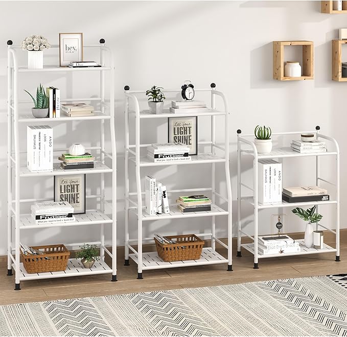 4 Tier Metal Shelf Storage Shelves Living Room Bookshelf Bathroom Corner Storage Rack for Kitchen,Indoor Plant Stand (Matte White, 4 Tier)