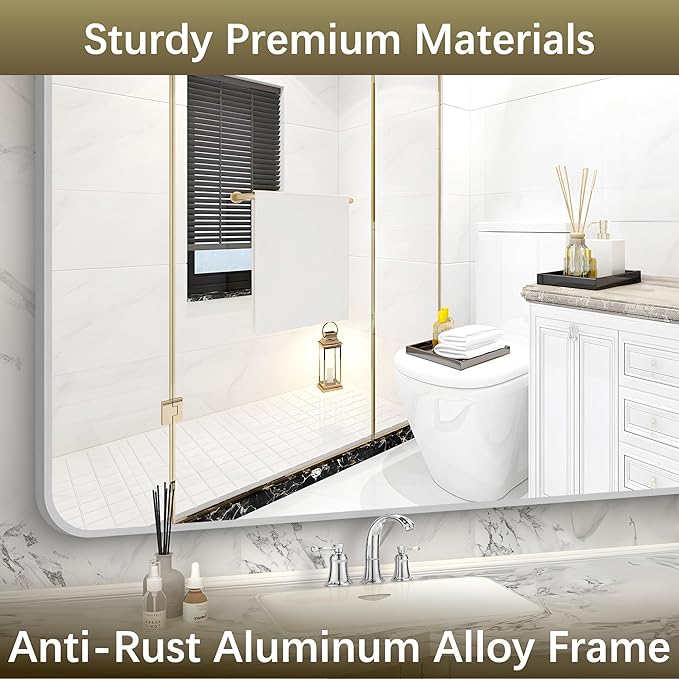 Arched Wall Mirror for Bathroom, 36"x48" Silver Arch Bathroom Mirror, Wall Mounted Mirror, Silver Vanity Wall Mirror w/Metal Frame for Bedroom, Entryway, Living Room, Vertically Hanging