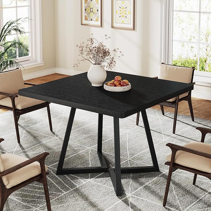 Tribesigns Square Dining Table for 6, 31.5" Industrial Dinner Table with Metal Base, Kitchen Table for Dining Room, Small Space, Apartment, Black