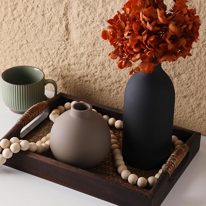 Ceramic Vase Set of 3, Vases Home Decor Rustic Farmhouse Decor Pottery Vases for Bouquet Pampas Grass Dried Fresh Flowers, Living Room, Kitchen, Bedroom, Bathroom, Entryway Mantel, Decor -Multicolor