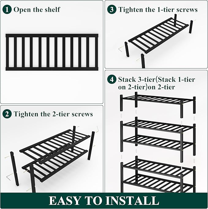Smiry Shoe Rack, 5 Tier Bamboo Shoe Organizer, Stackable Free Standing Wooden Shoe Storage Shelf for Closet, Entryway, Front Door Entrance, Black