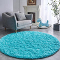 FJZFING Blue Round Rug Ultra-Soft Plush Modern 4x4 Circle Area Rug for Kid's Bedroom, Fluffy Shag Circular Rug for Nursery Room, Non-Slip Home Decor Cute Blue Carpet for Teen's Room