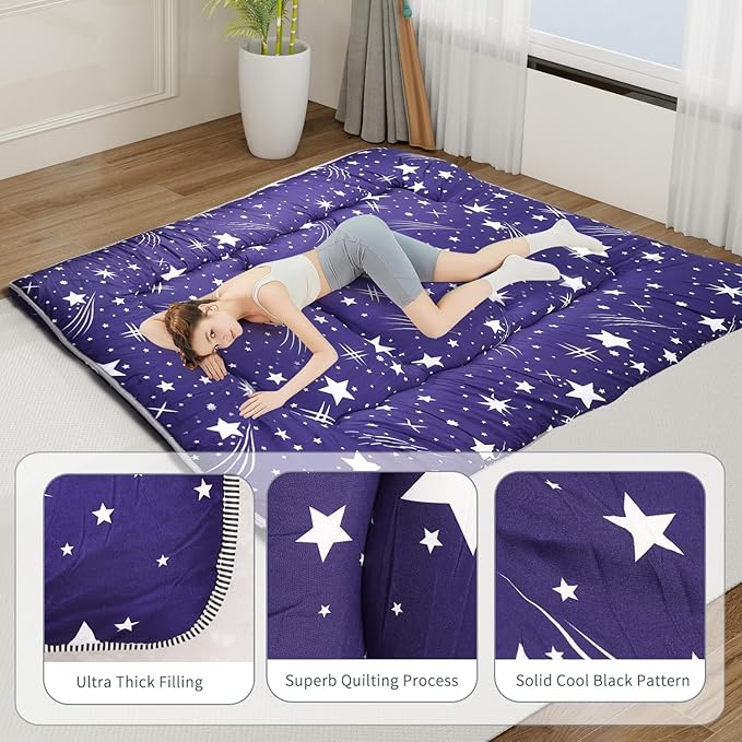 Japanese Floor Mattress,Roll Up Memory Foam Tatami Mat Easy to Store and Portable,Futon Mattress Suitable for Camping and Guest Room (Blue, Twin (80" x 36"))