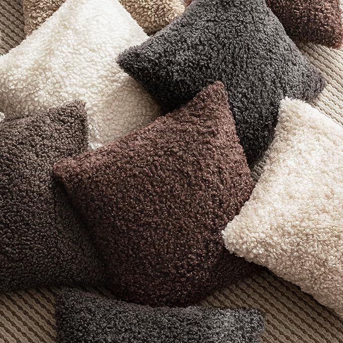Foindtower 2 Pieces 16x16 Inch Dark Gray, Faux Fur Throw Pillow Cover Accent Sherpa Furry Pillow Covers Fuzzy Soft Pillowcases Cozy Sheepskin Decorative Fleece Cushion Case for Bed Couch Living Room