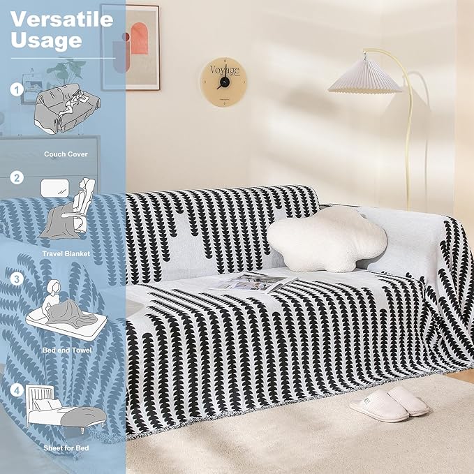 Boho Couch Cover, Sofa Cover, Sofa Covers for 2 Cushion Couch, Washable Sectional Couch Covers for Dogs Pet Furniture Protector Couch Cover Blanket for Living Room (2# White, 71" x 118")