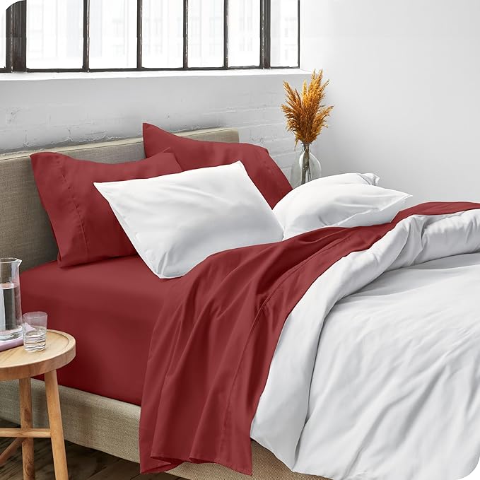 Bare Home Queen Sheet Set - 1800 Ultra-Soft Microfiber Queen Bed Sheets - Double Brushed - Deep Pockets - Easy Fit - 4 Piece Set - Bed Sheets (Queen, Rosewood)