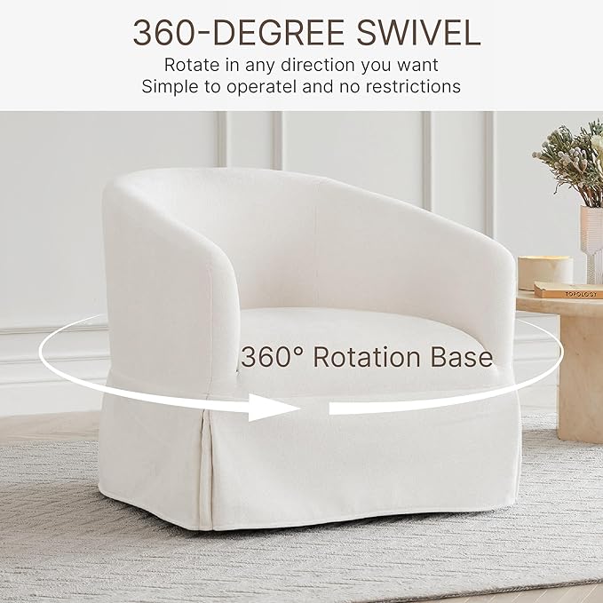 Swivel Accent Chair, 360 Degree Performance Fabric Armchair Modern Barrel Chairs Armchair for Living Room Bedroom Home and Office,Cream White