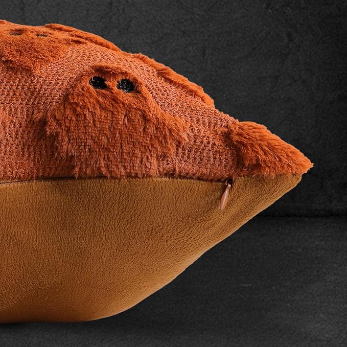 4TH Emotion Halloween Ghost Decorative Pillow Covers 20x20 Set of 2, Rust Red Soft Plush Faux Fur Farmhouse Throw Cushion Cases for Fall Autumn Holiday Home Decorations