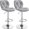 Yaheetech Grey Bar Stools Set of 2, PU Leather Bar Chairs with Backrest, Height Adjustable Swivel Island Stools for Bar, Kitchen Counter, Light Grey
