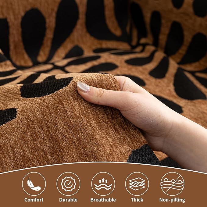 HANDONTIME Boho Couch Cover Geometric Striped Pet Covers for Couches and Sofas Copper Brown and Black Dog Cover for Couch Pet Friendly Chenille Sectional Sofa Covers for Pets Washable, 71" X 150"